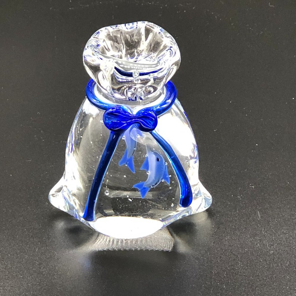 MURANO Art Glass Paperweight RARE: 2 BLUE Fish in a Bag Hand-blown Glass Ribbon - Picture 2 of 7